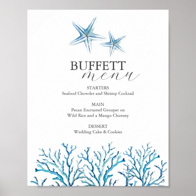 Beach Wedding Buffett Sign Watercolor Starfish (Front)