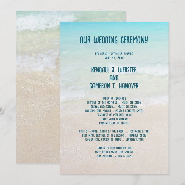 Beach Wedding Ceremony Program Template (Front/Back)