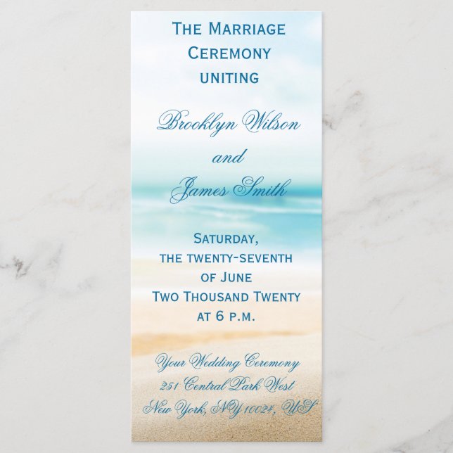 Beach Wedding Ceremony Programs Programme (Front)