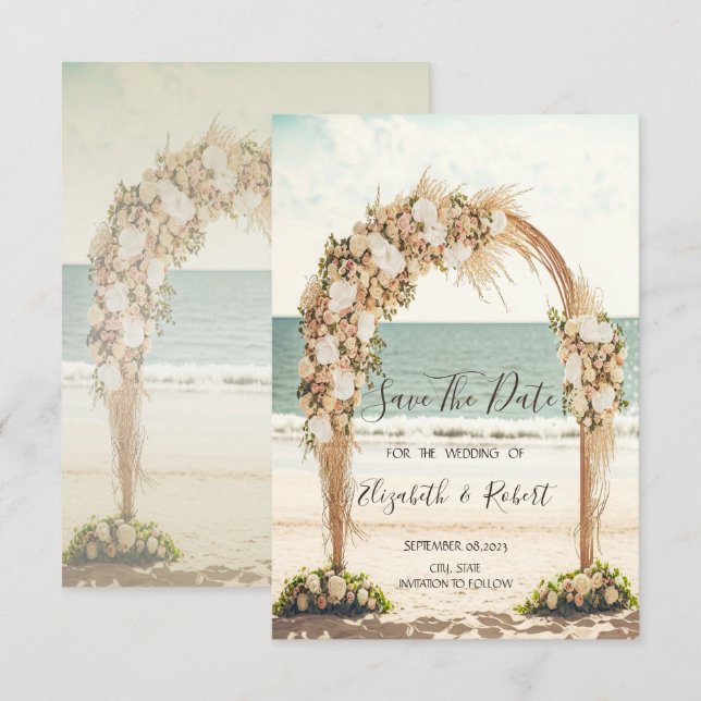 Beach Wedding Chic Arbor Roses Save The Date (Front/Back)
