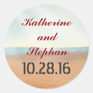 beach wedding classic round sticker