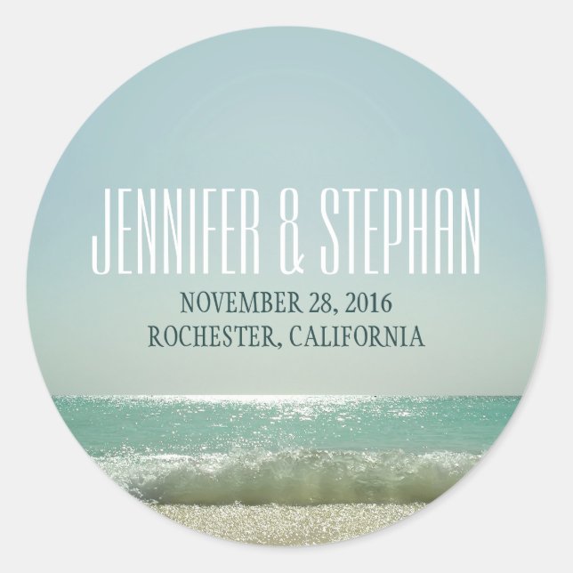 Beach Wedding Classic Round Sticker (Front)