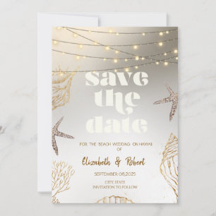 Beach Wedding Cool Seashells,Lights Save The Date