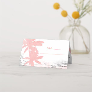 Beach Wedding Coral Palm Trees Wood Place Card