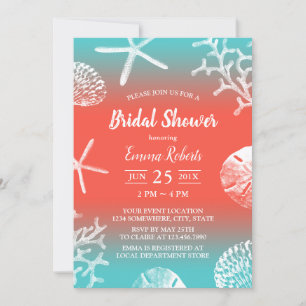 Beach Wedding Coral Reef Bridal Shower Invitation
