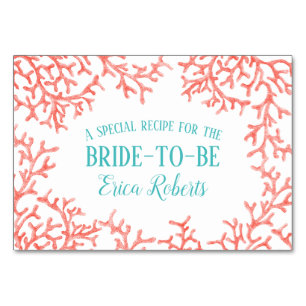 Beach Wedding Coral Reef Bridal Shower Recipe Table Number