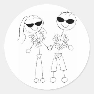 Beach Wedding Couple Classic Round Sticker