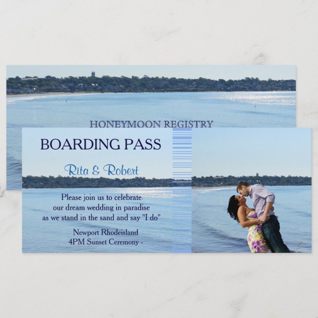 Beach Wedding | Couples Boarding Pass Ticket- Invitation (Front/Back)