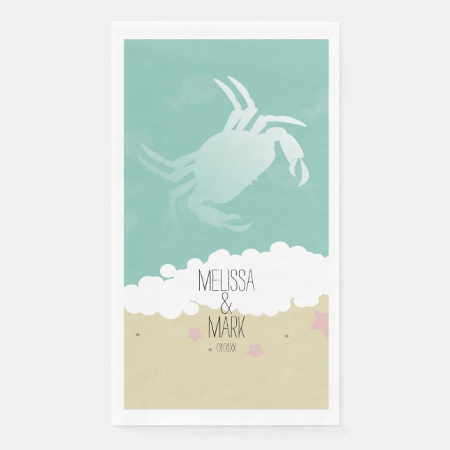 Beach Wedding Crab Sand Couples Name Napkin (Front)