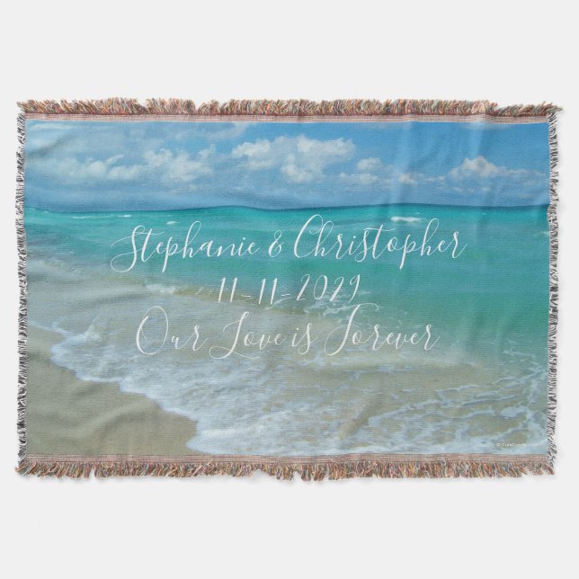 Beach Wedding Custom Personalised Newlywed Throw Blanket (Front)