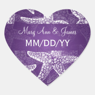 Beach Wedding Date Starfish Purple Heart Sticker