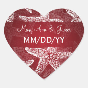Beach Wedding Date Starfish Red Heart Sticker