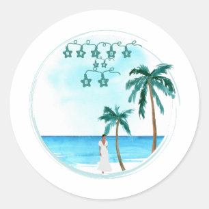 Beach Wedding Design    Classic Round Sticker