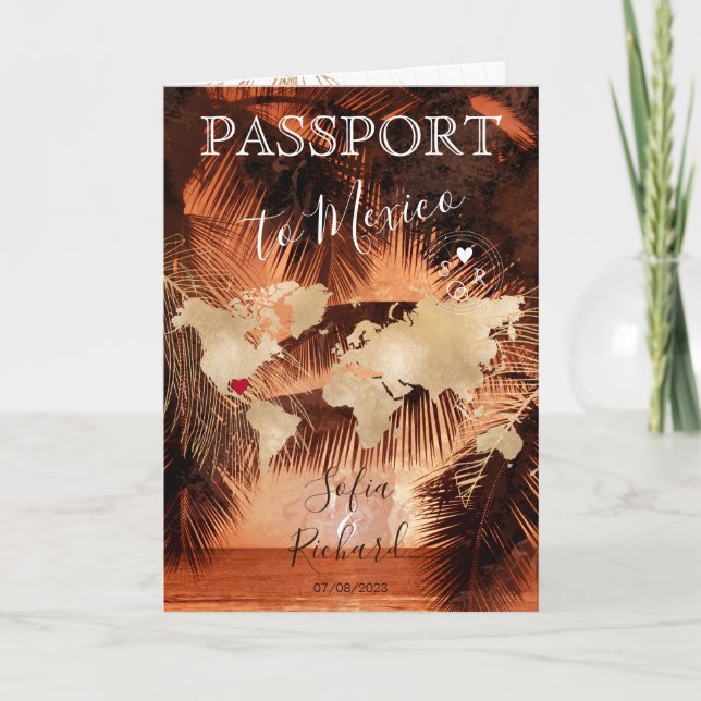 Beach Wedding Destination Passport World Map  Invi Invitation (Front)