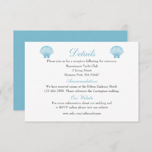 Beach Wedding Details Blue Nautical Shells Enclosure Card