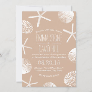 Beach Wedding Elegant Neutral Starfish Sand Dollar Invitation