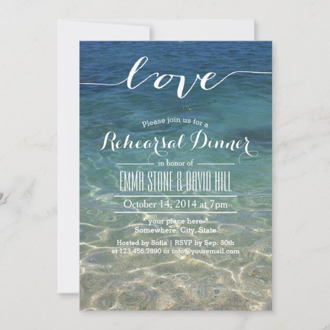 Beach Wedding Elegant Script Love Rehearsal Dinner Invitation (Front)