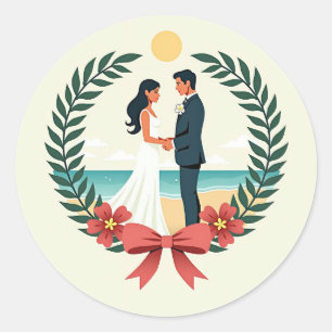 Beach Wedding Emblem Sticker