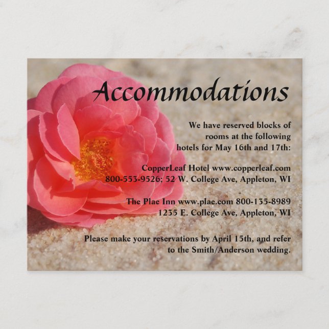 Beach Wedding Enclosure Cards - Rose on sand (Front)
