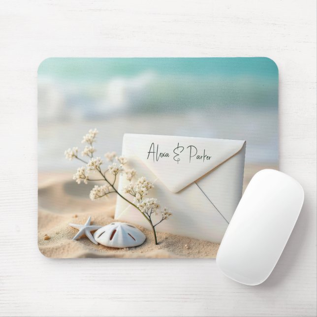 Beach Wedding Envelope In Sand Mouse Mat (With Mouse)