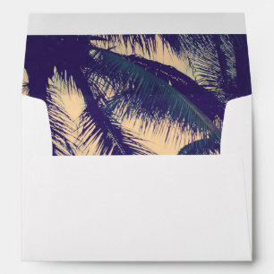 Beach wedding envelopes and palm tree photo liner