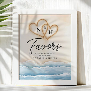 Beach Wedding Favour Sign with Sand Hearts