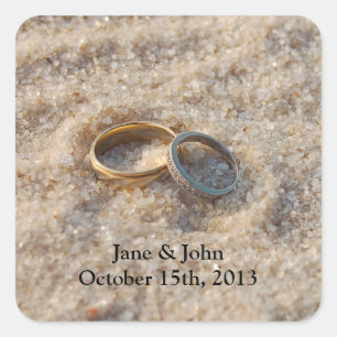 Beach Wedding Favour Stickers - Rings in Sand