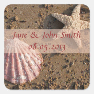 Beach Wedding Favour Stickers:  Shell and Starfish Square Sticker