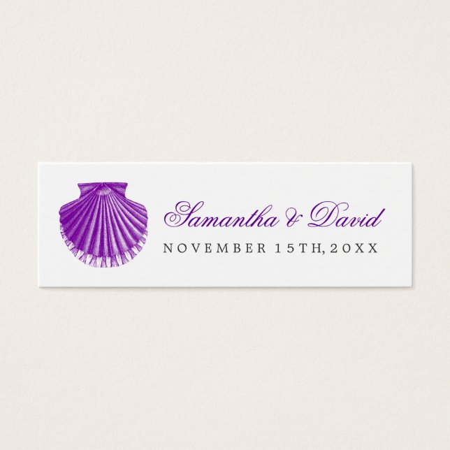 Beach Wedding Favour Tag Scallop Shell Purple (Front)
