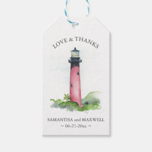 Beach Wedding Favour Tags Watercolor Lighthouse