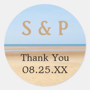 Beach Wedding Favour Thank You Personalised Sticke Classic Round Sticker
