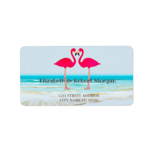 Beach Wedding,Flamingos In Love   Wedding Label