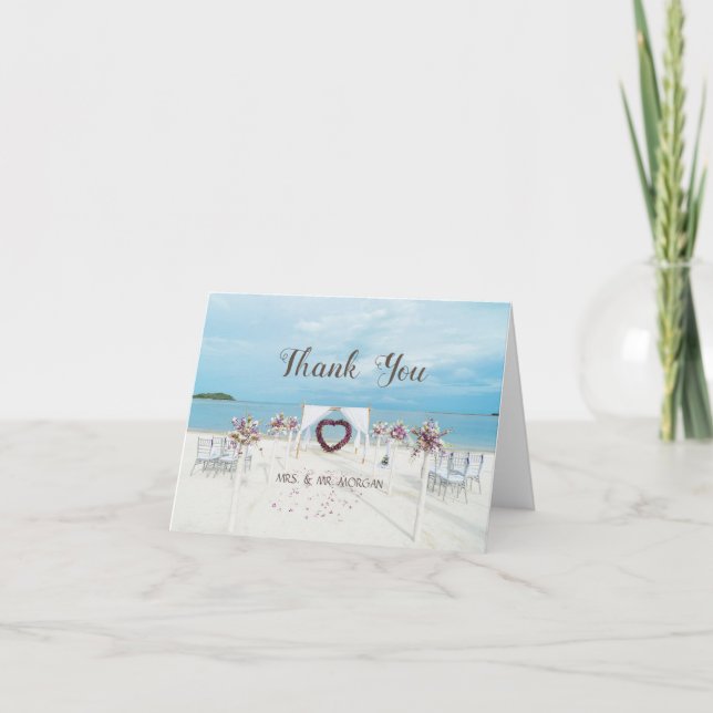 Beach  Wedding ,Floral Arbor Thank You Card (Front)