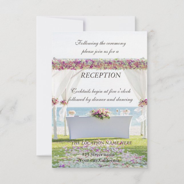 Beach  Wedding Floral  Reception Invitation (Front)