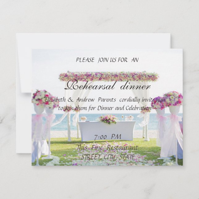 Beach Wedding, Floral Rehearsal Dinner Invitation (Front)