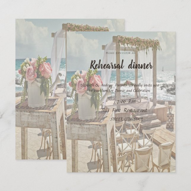 Beach Wedding Floral Retro Arch Rehearsal Dinner  Invitation (Front/Back)