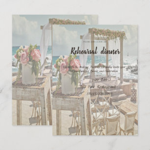 Beach Wedding Floral Retro Arch Rehearsal Dinner  Invitation