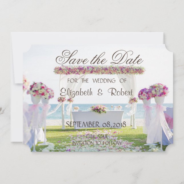 Beach Wedding,Floral    Save The Date (Front)