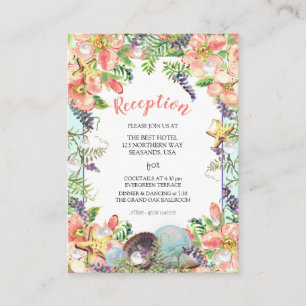 Beach Wedding Floral Seashells Coral Reception Enclosure Card