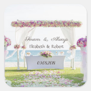 Beach Wedding Floral Square Sticker