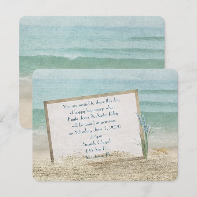 Beach Wedding Frame in Sand Invitation (Front/Back)