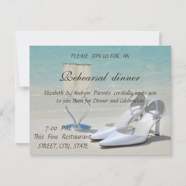 Beach Wedding,Glass,High Heels  Rehearsal Dinner Invitation (Front)