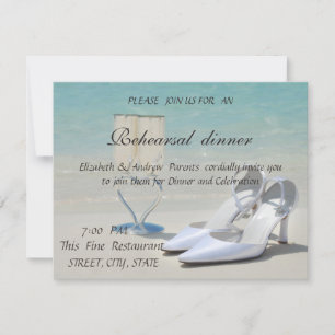 Beach Wedding,Glass,High Heels  Rehearsal Dinner Invitation