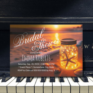 Beach Wedding Glowing Mason Jar Bridal Shower Invitation