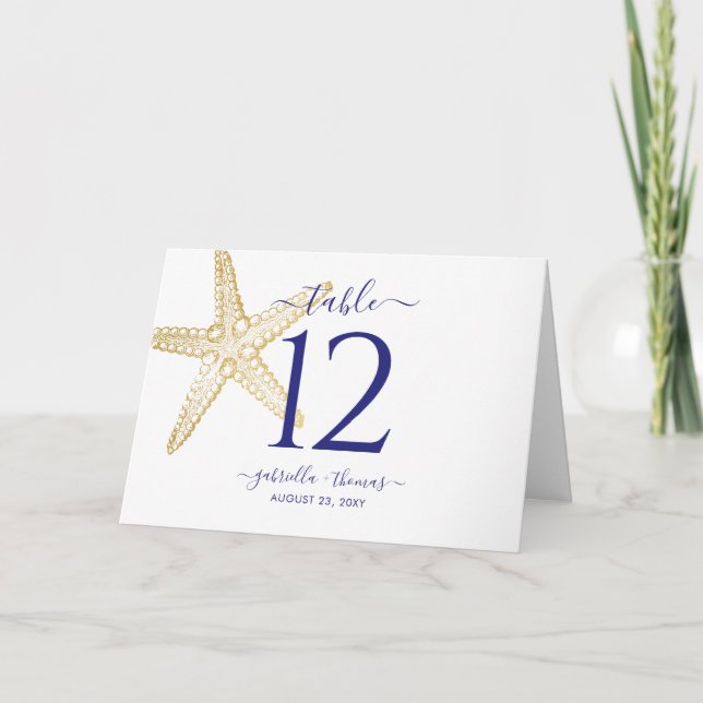 Beach Wedding Gold Nautical Starfish Table Number (Front)