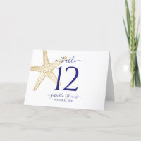 Beach Wedding Gold Nautical Starfish Table Number
