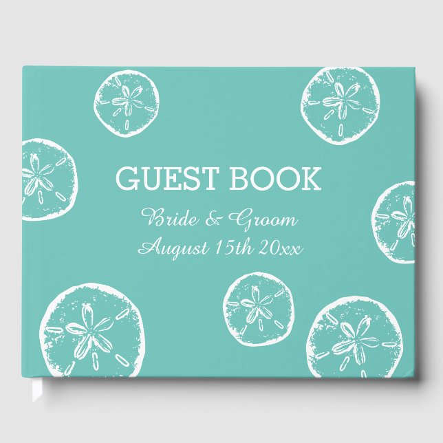 Beach wedding guest book with sand dollar design (Front)
