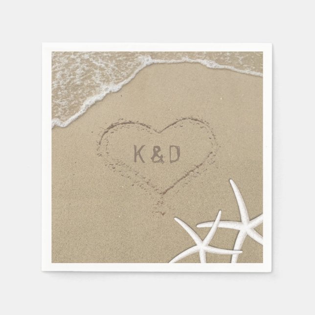 Beach Wedding Heart in the Sand Starfish Napkin (Front)