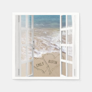 Beach Wedding Hearts in Open Window  Napkin