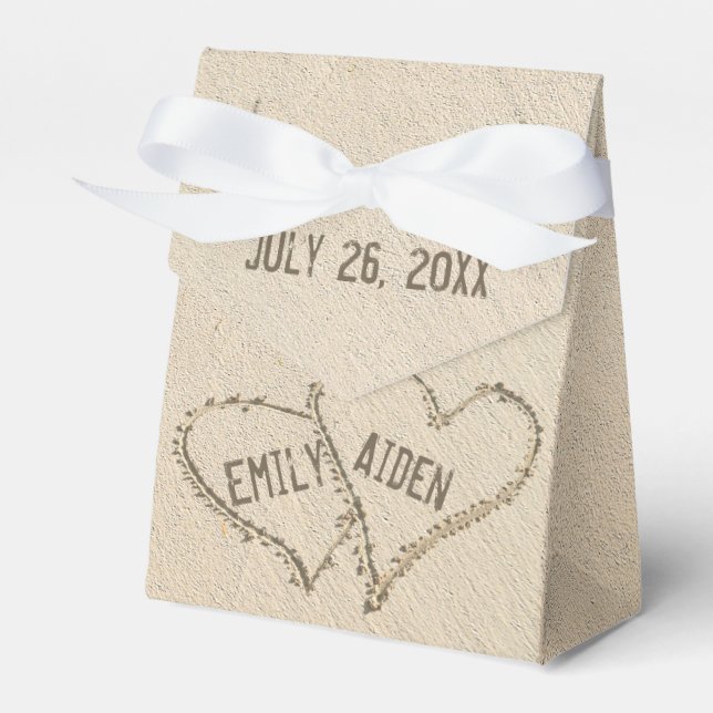 Beach Wedding Hearts In Sand  Favour Box (Front Side)